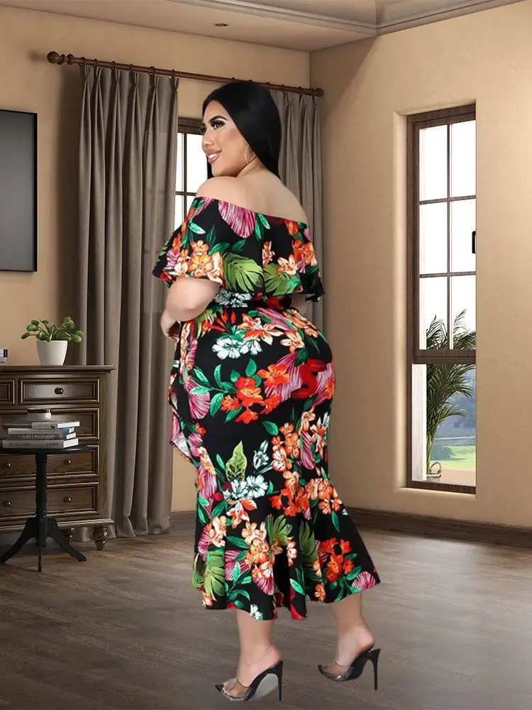 Vestidos Mujer primavera verano 2022 plus size women clothing  Vintage Print  Sexy Fashion Ruffles Dress  Wholesale Dropshipping