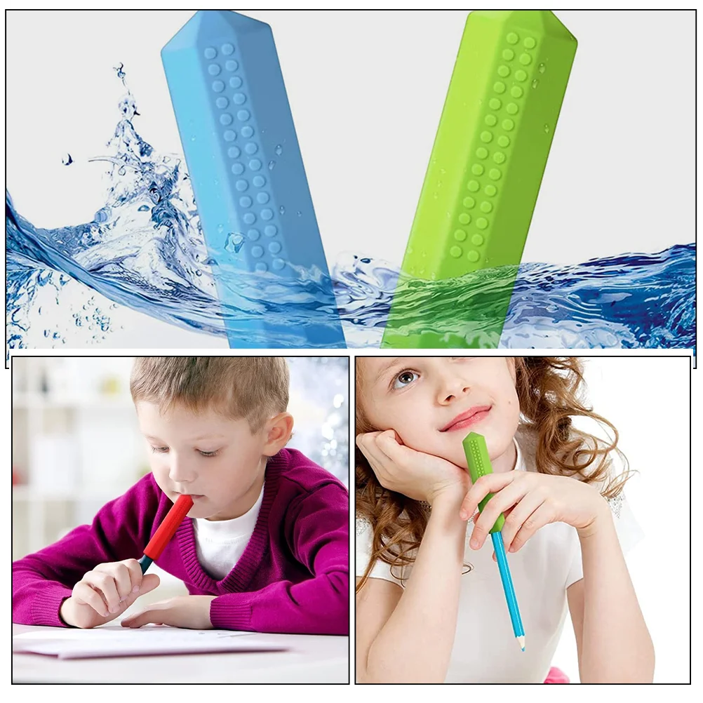 Pencil Cap Topper Decorations Chew Tubes Erasers Cute Chewy Caps Silicone Hat Sensory Teaching Aid for Special Children