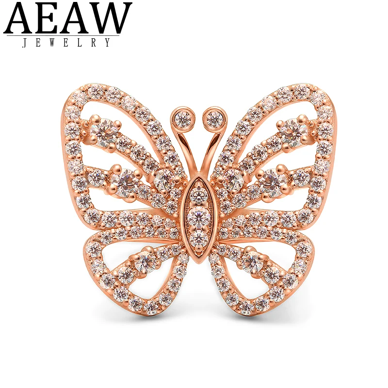 

AEAW 14K Rose Gold DF Color Round Cut Moissanite Butterfly Rings for Women Wedding Engagement Part Gift in Fine Jewelry New