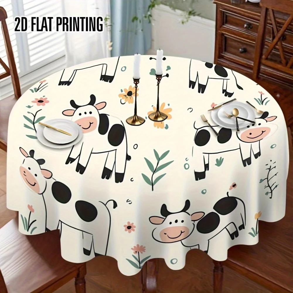 1 piece of adorable milk farm animal pattern classic round tablecloth - polyester design with infinite time and space effectxzj