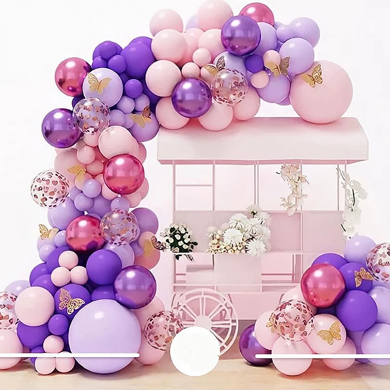 155pcs purple garland set butterfly decoration women brithday party ballon child princess baby shower brithday party decoration