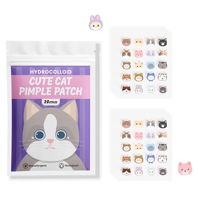 

100 штук милых патчей от прыщей в форме кошки, водостойкие и устойчивые к поту, подходят для всех типов кожи.