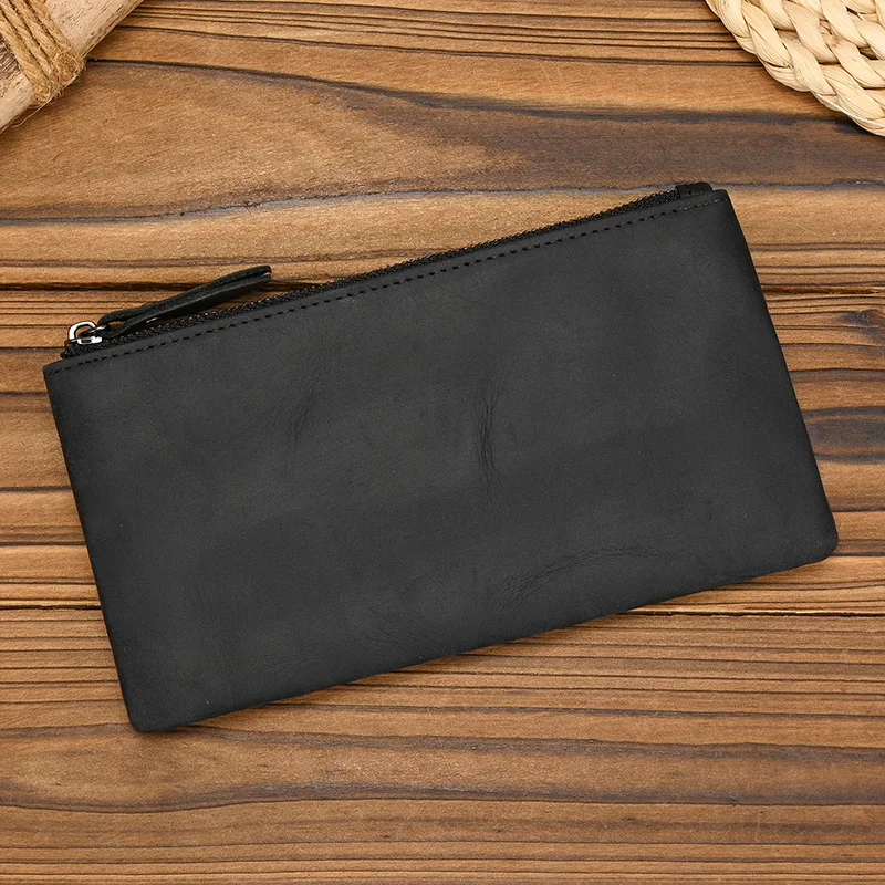 Skórzane etui portfelowe na telefon w stylu Vintage dla kobiet z prawdziwej skóry torebka z uchwytem portfel na klucze pojedyncza portmonetka na monety żeńska piórnik męska — zdjęcie 5