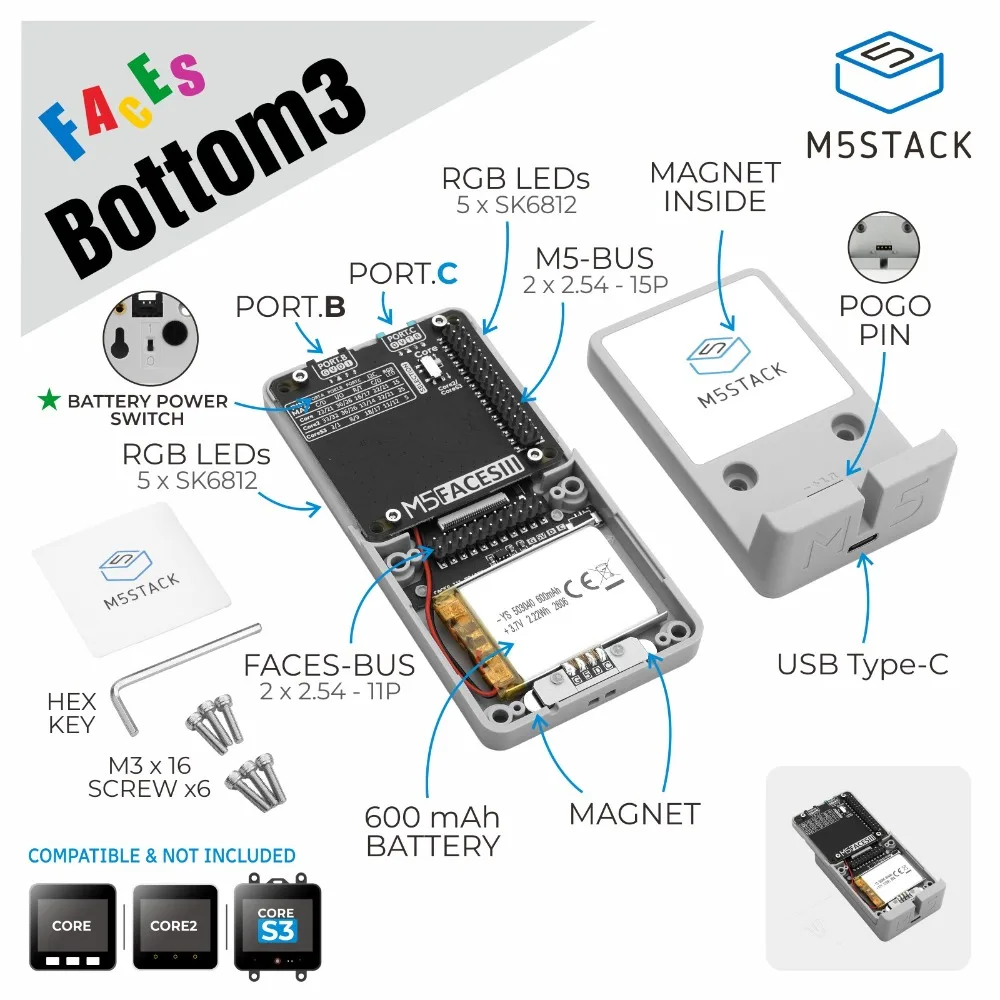 M5Stack Faces Bottom3 Supports Faces Series Function Panel Extension Base Module Develop Board Robot Kit