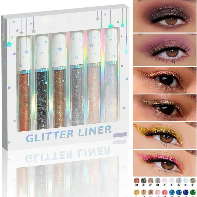 

6pcs/set Diamond Glitter Shiny Eyeshadow Eyeliners Set Shiny Eyes Flash Waterproof Long-lasting Durable Makeup Eyeliners Pencil