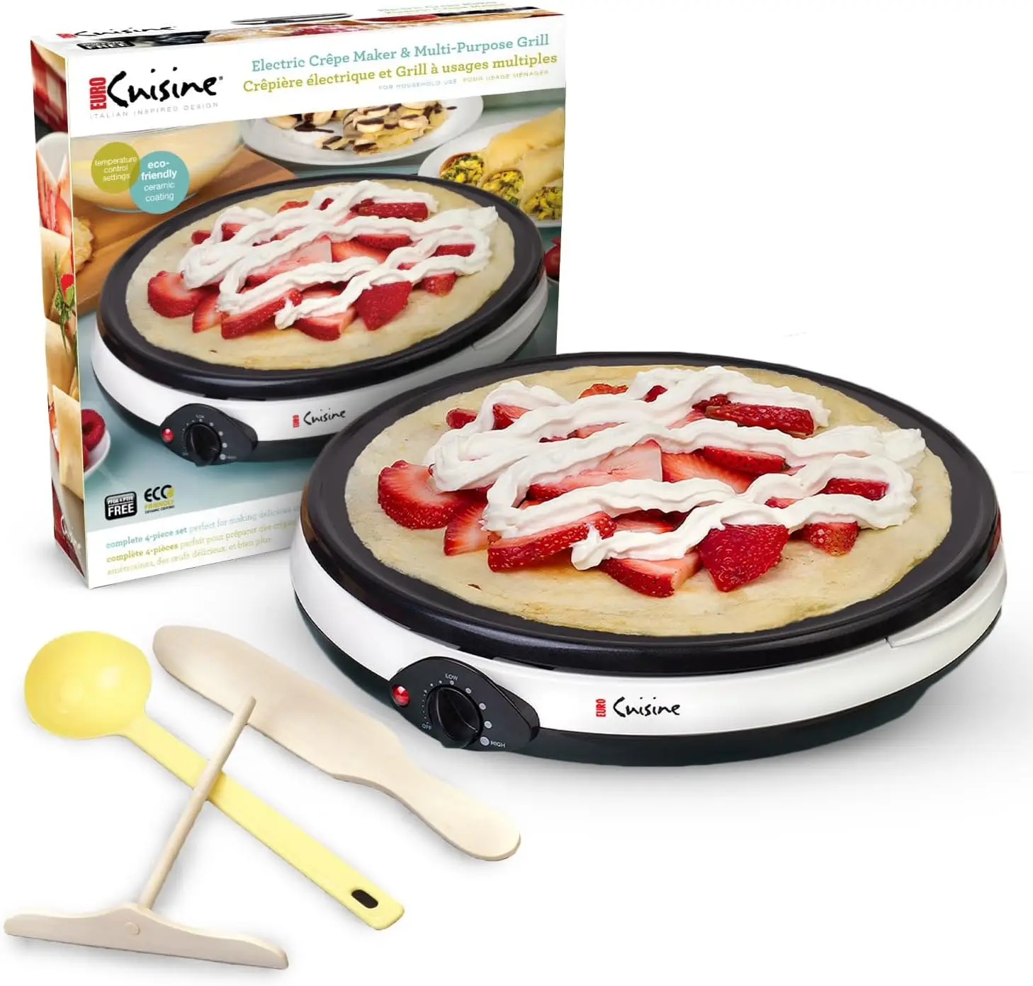 

12-Inch Electric Crepe Maker, Non-Stick Pancake Griddle with Accessories for Easy Cooking, White