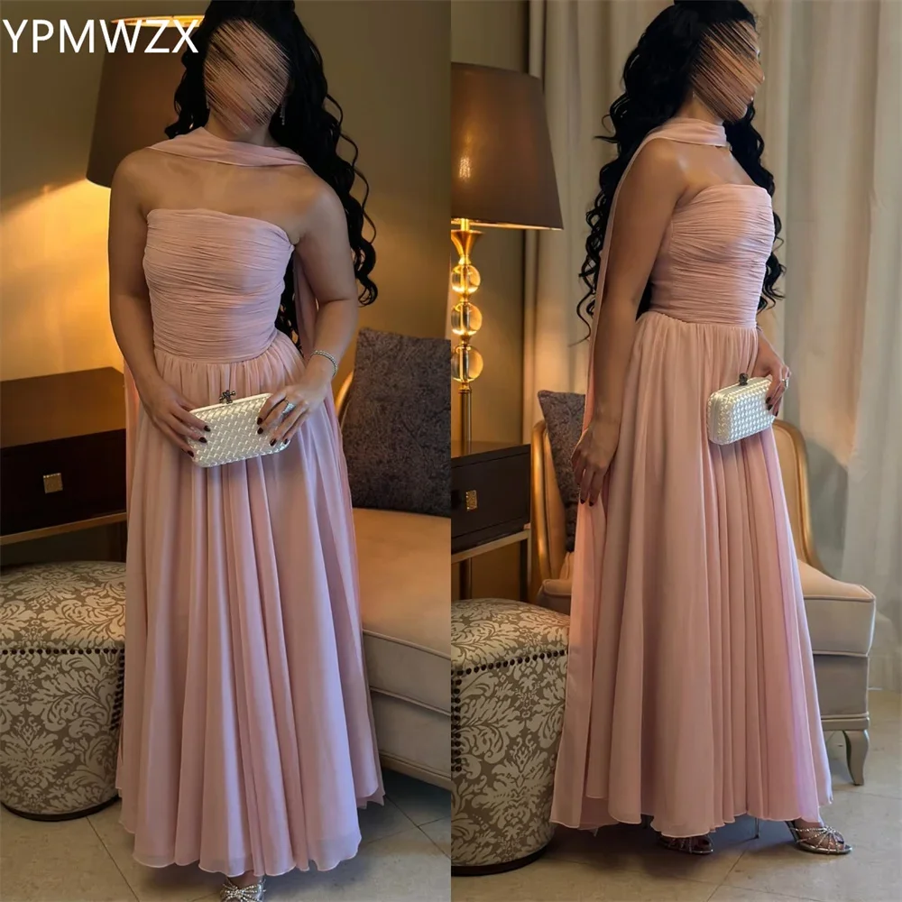 Customized Evening Dress Formal Party Occasion YPMWZX Strapless A-line Ankle Length Skirts Draped Shirred Sleeveless Bespoke Oc