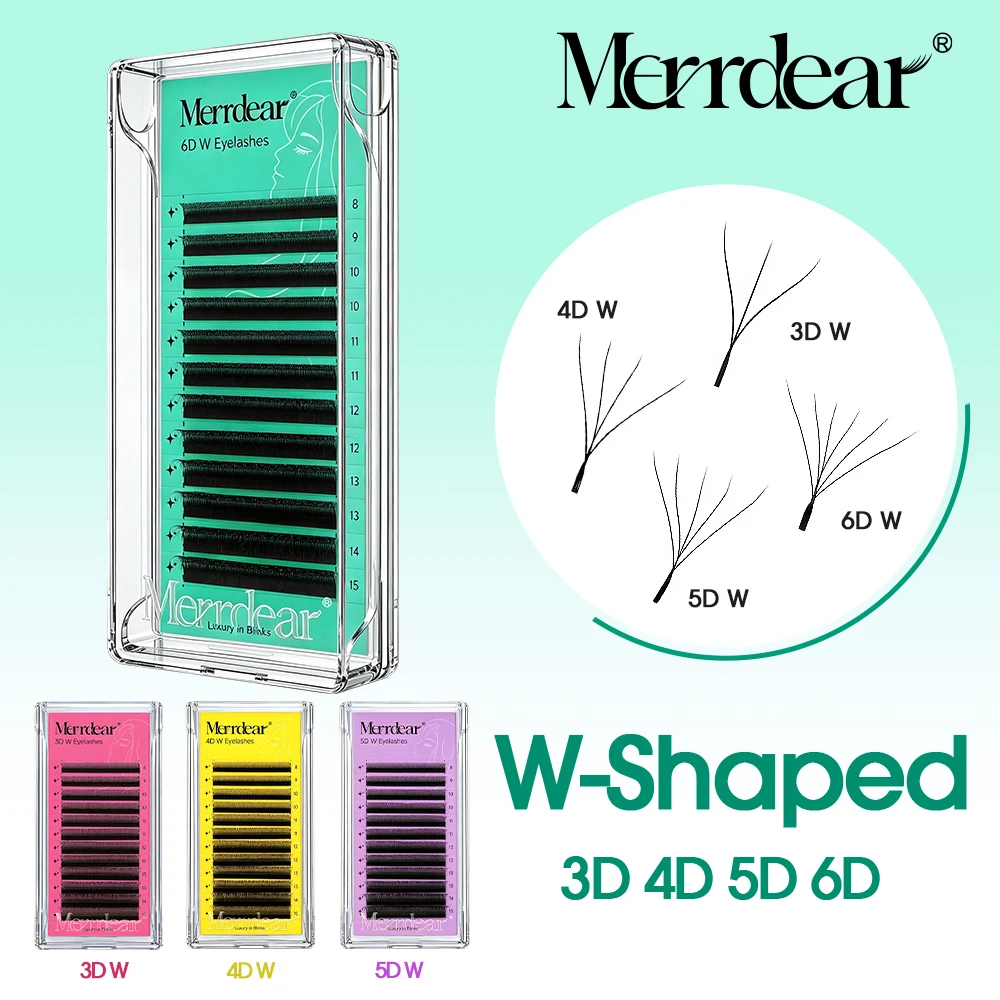 Merrdear W-Shape Eyelash Extension 3D 4D 5D 6D W Shaped Lashes Fan Speed Eyelash Natural Soft Light Full Dense for Beauty Makeup
