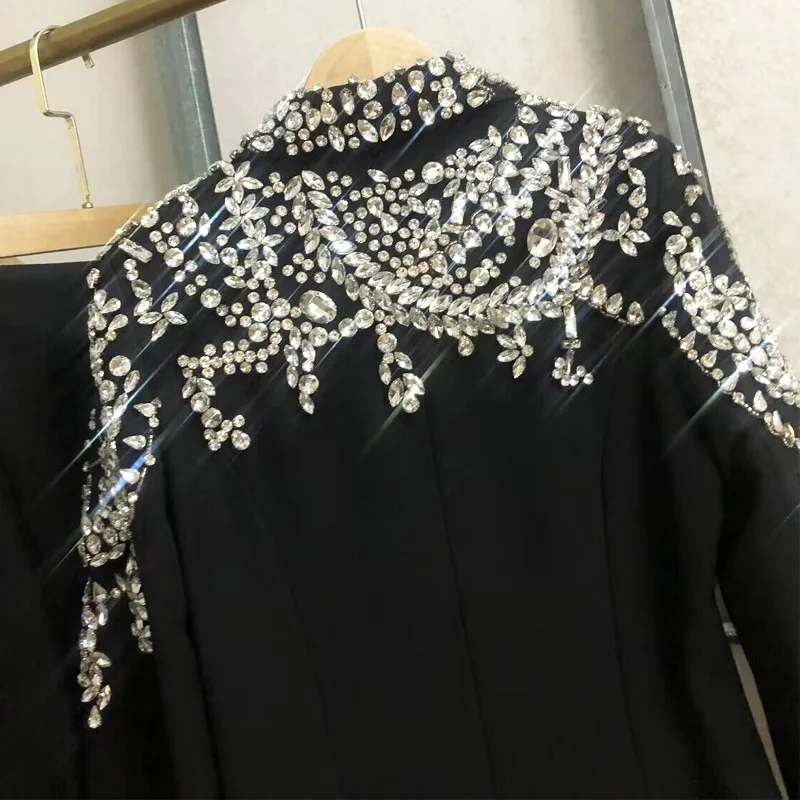 Hksh primavera outono novo blazer feminino bolsos de botão único artesanato pesado cravejado diamantes luxo elegante ins jaqueta festa hk14226