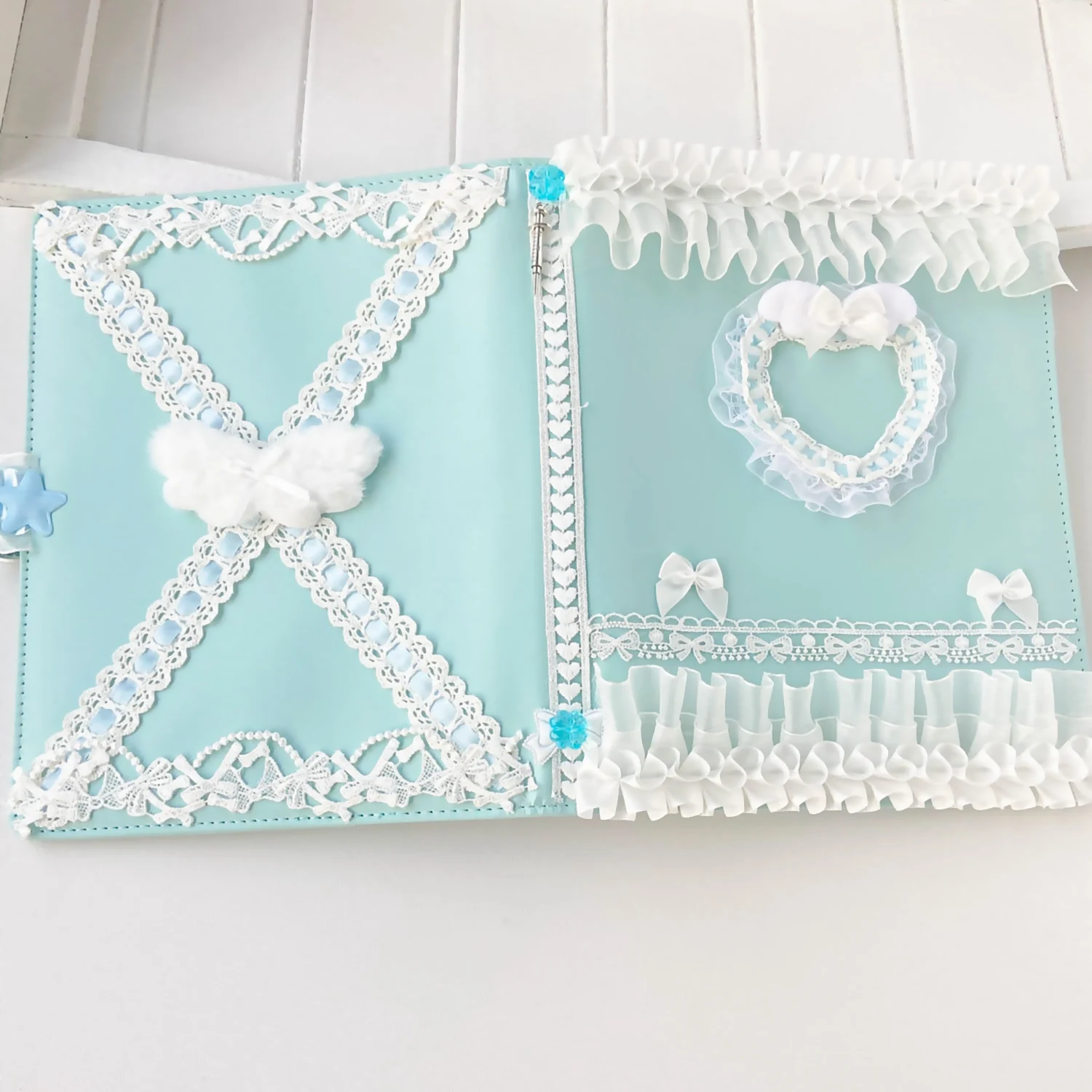 A5 Binder Cute Photocard Holder Kpop Collect Book 6 Ring Handmade Top Loader Photo Album Lace Deco PU Poca Kpop Stuff Storage