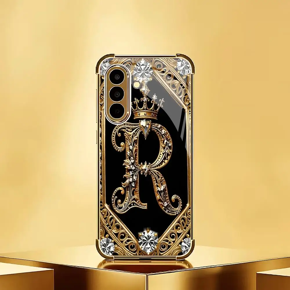 Diamond studded letter R electroplated glass phone case suitable for Samsung GalaxyS26 S25 S24 S22 S21 S20FE/Ultra/Plus antidrop - view 5