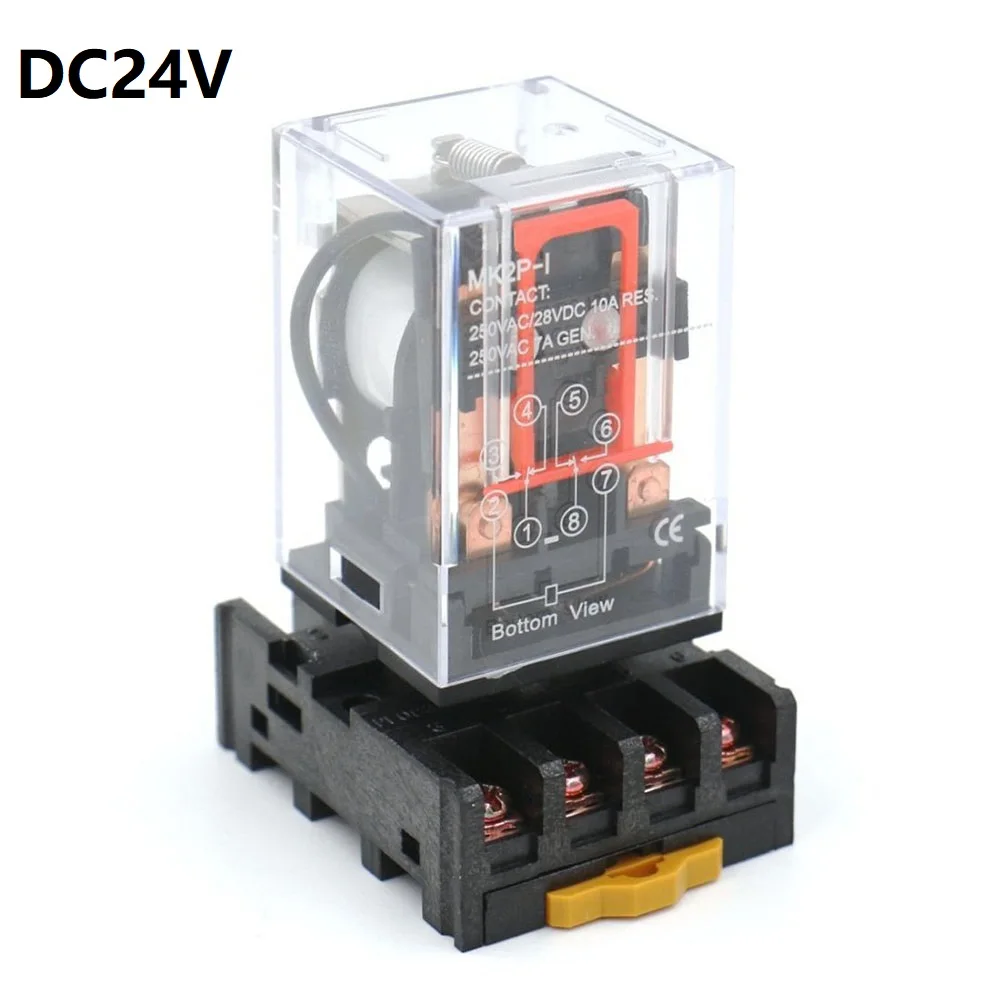 Power Relay MK2PI 10A 250V 8 Pin DPDT Push to Test Type with PF083A Socket Base Kit and Includes 1 Relays & 1 Socket Base