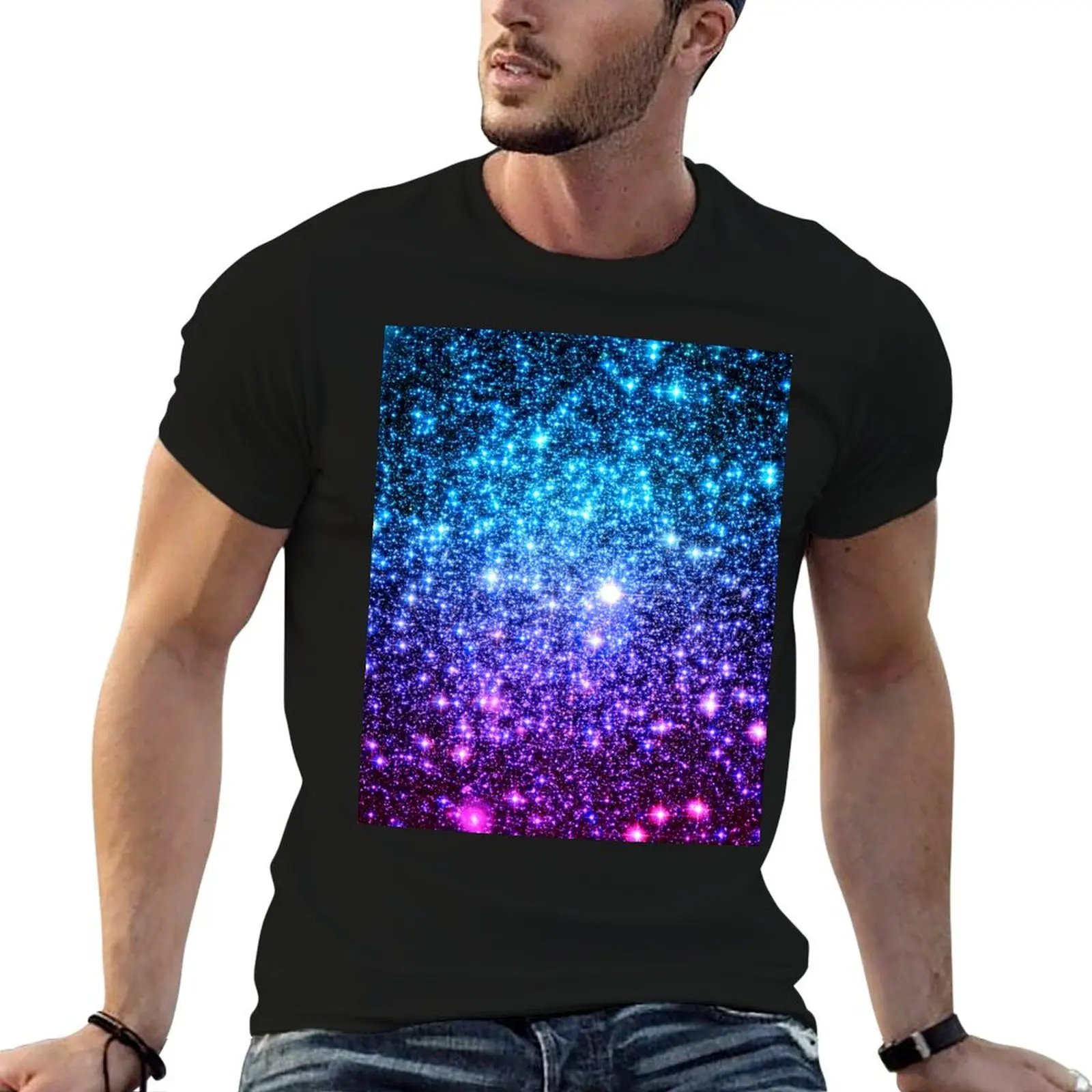 Galaxy Sparkle Stars Turquoise Blue Purple Hot Pink T-Shirt Christmas Casual Tee Shirt