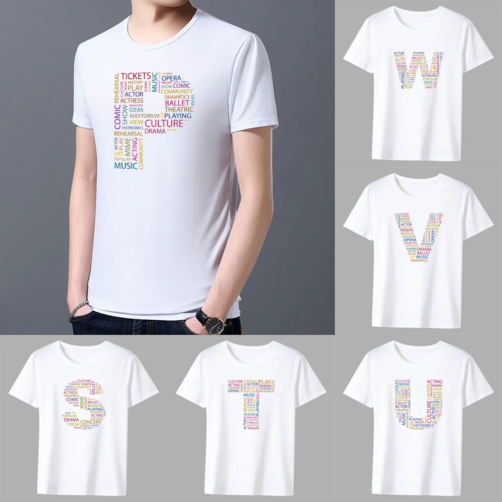 Men's Classic T-shirt Casual O-neck Text Lettern Printing Pattern Series Commuter All-match Breathable White Shirt