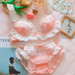 Plaid underwear female mesh lace sweet non-steel ring bra breifs set thin lingerie floral bralette