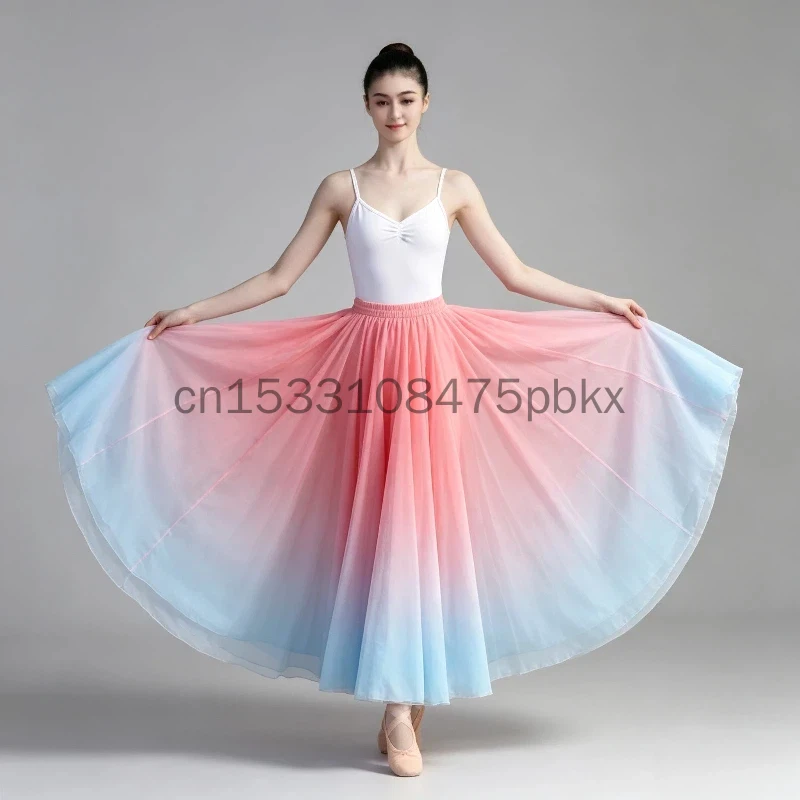 360-720 Degree Flamenco Dance Performer Gradient Skirts for Women Stage Performance Classical Dance Practicing Skirt