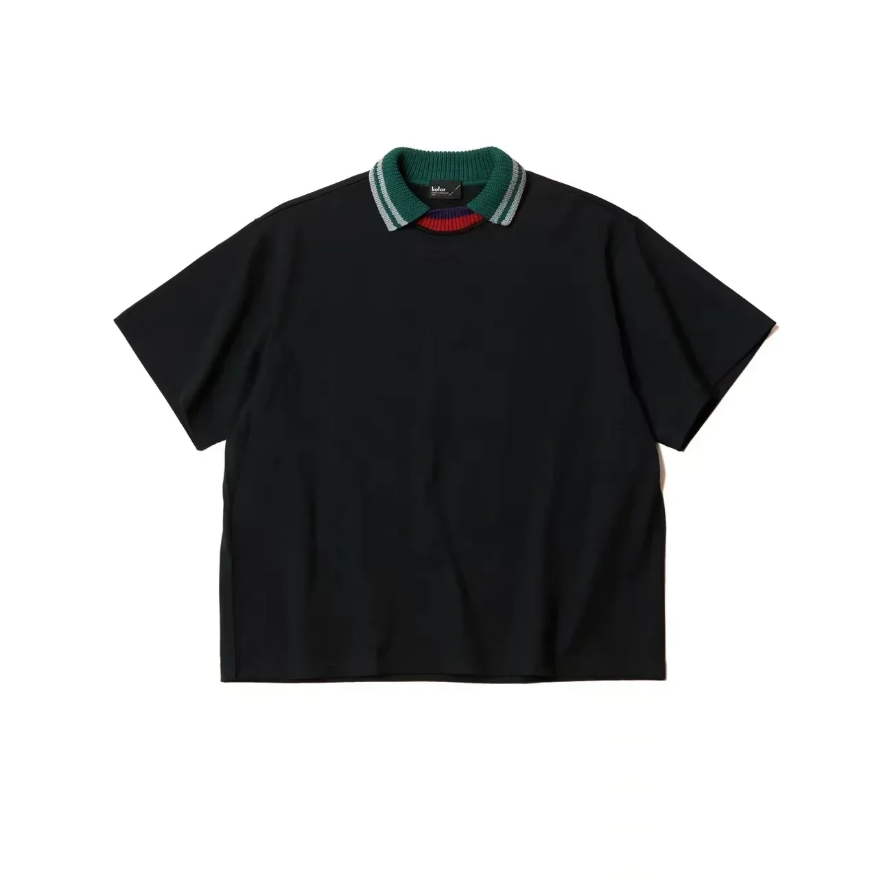 

22SS KOLOR Abe Runyi, трехцветная хлопковая свободная футболка с вырезом в японском стиле и круглым вырезом с короткими рукавами для мужчин