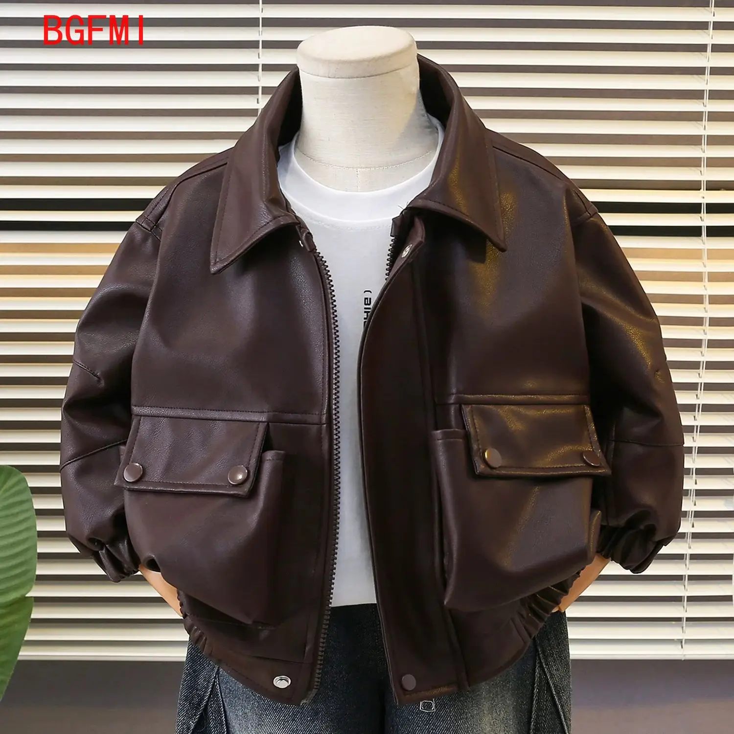 2026 New Boys Black Brown Leather Jacket, Spring & Autumn Kids Cool Biker Faux Leather Coat Toddler Spring Outerwear 2-12Yrs