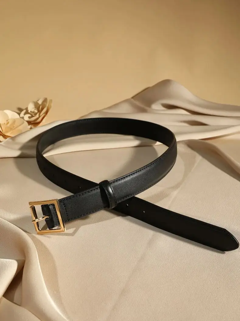 

Luxury Women's Genuine Leather Belt Gold Squar Buckle Fashion Ladies Skinny Waist Belts Vintage Woman Belt for Jeans Pants Dress