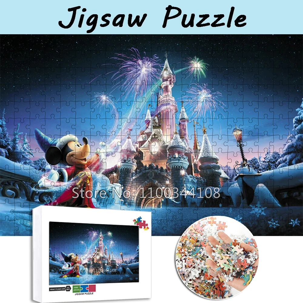 Mickey Mouse Magic Castle Puzzle Disneyland 300/500/1000 Pieces Puzzles Children's Difficult Challenges Adult Decompression Toys