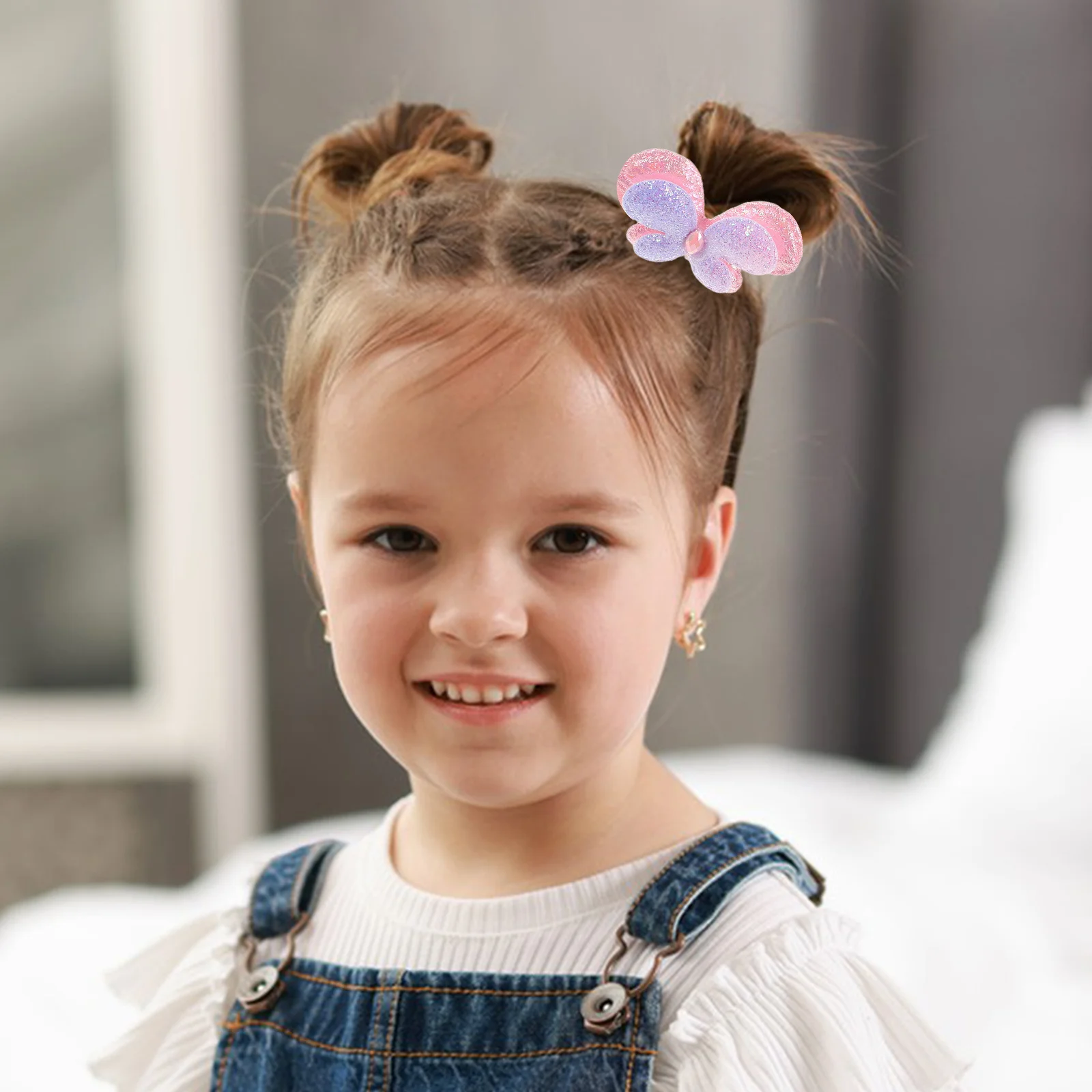 

6pcs Children'S Butterfly Ties Glitter Cloth Elastic Hair Ropes For Toddler Girls Non Damage Ponytail Holders Kids Hair