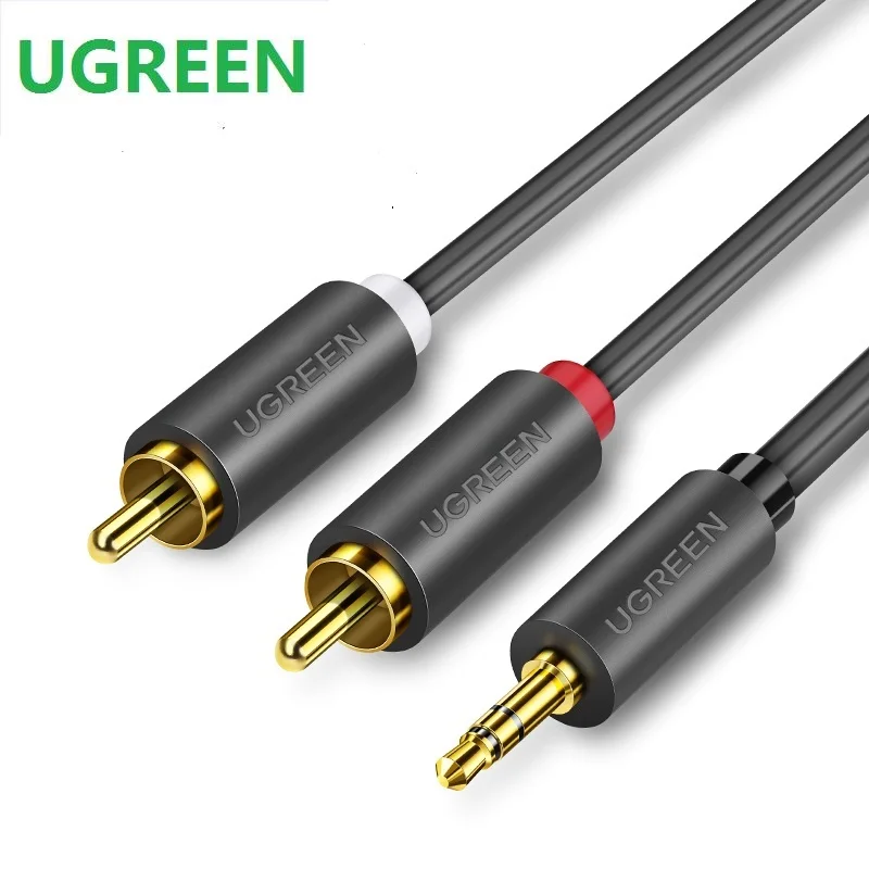 Ugreen RCA Audio Cable 2 Male 3.5MM Jack To AUX Line Braided Splitter For Home Theater