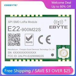 CDEBYTE-Transceptor LoRa sem fio, SX1262, 868 MHz, 915MHz, E22-900M22S, SPI TCXO de alta precisão, 160mW, IPX Stamp Hole Antena, UHF