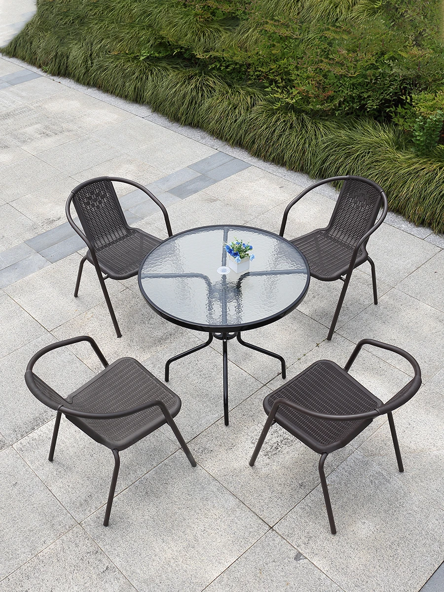 Table and chair with umbrella, rattan chair, garden combination, rattan outdoor terrace set of three to five pieces