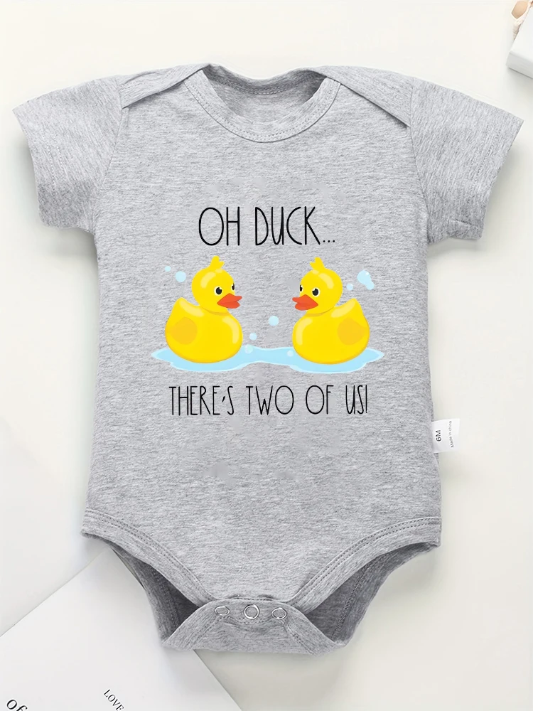 Oh Duck There\'s Two of Us Cute Baby Boy Girl Clothes Twins Newborn Onesie Funny Infant Baptism Outfits 100% Cotton Bodysuits