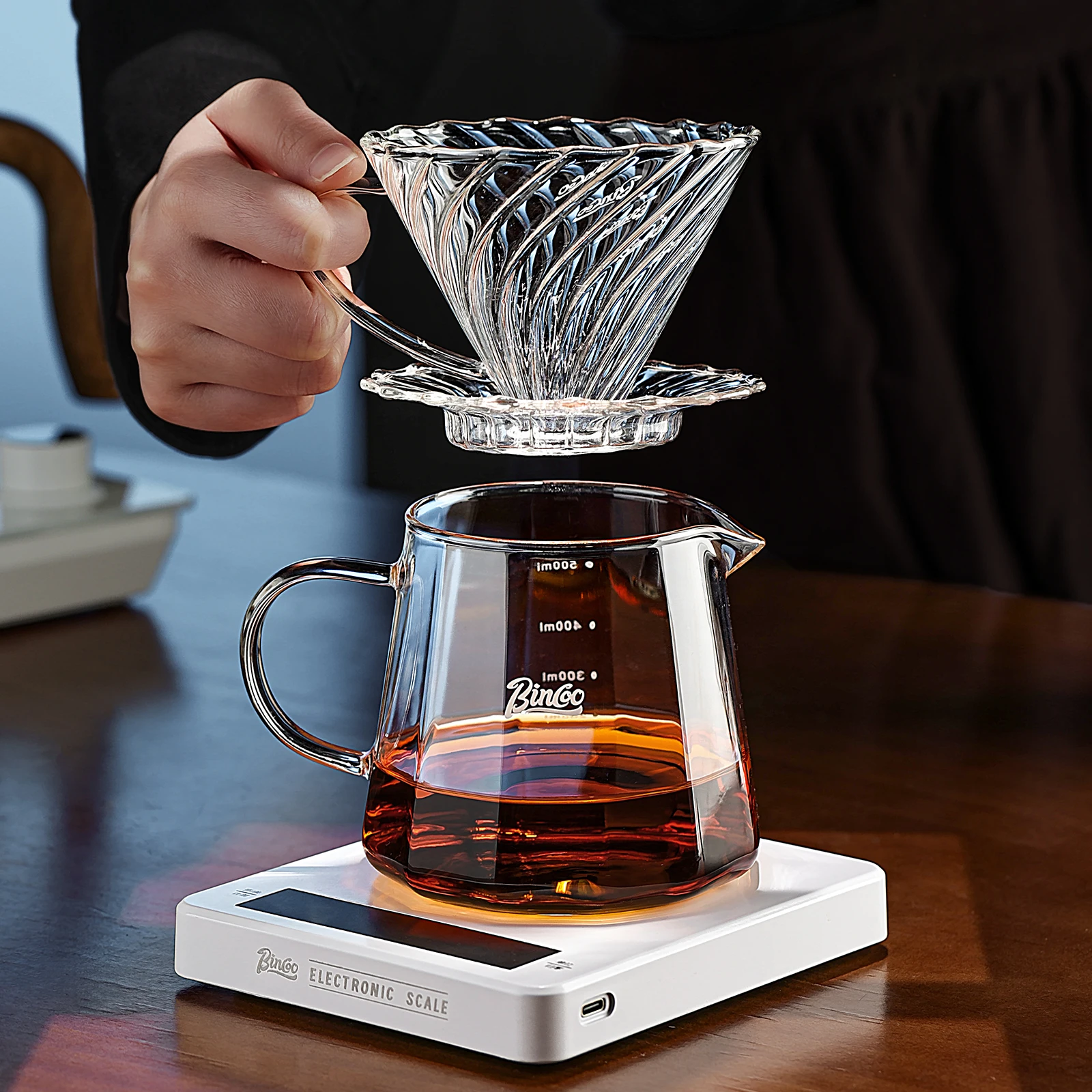 

Кофеварка Pour Over V60 – Стеклянный набор для ручного пуровера: сервер 500 мл, конусный дриппер 02 и 50 бумажных фильтров, медленная экстракция Bincoo