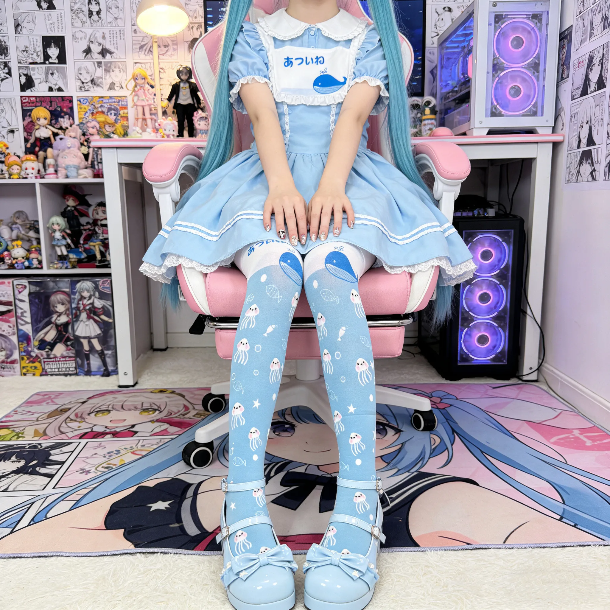 Japanese Anime Pink Funky Tights Patterned Halloween Lolita Sweet Kawaii Stockings Women Cutecore White Velvet Tight Pantyhose