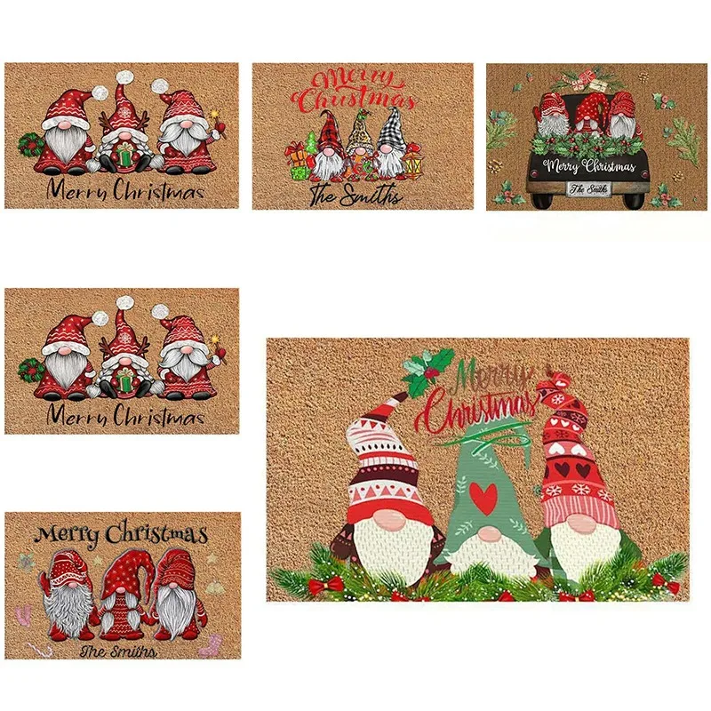 Christmas Welcome Dwarf Pattern DoorMat 100% Polyester Decoration Indoor and Outdoor Rug Family Living Room Entrance Felt Carpet