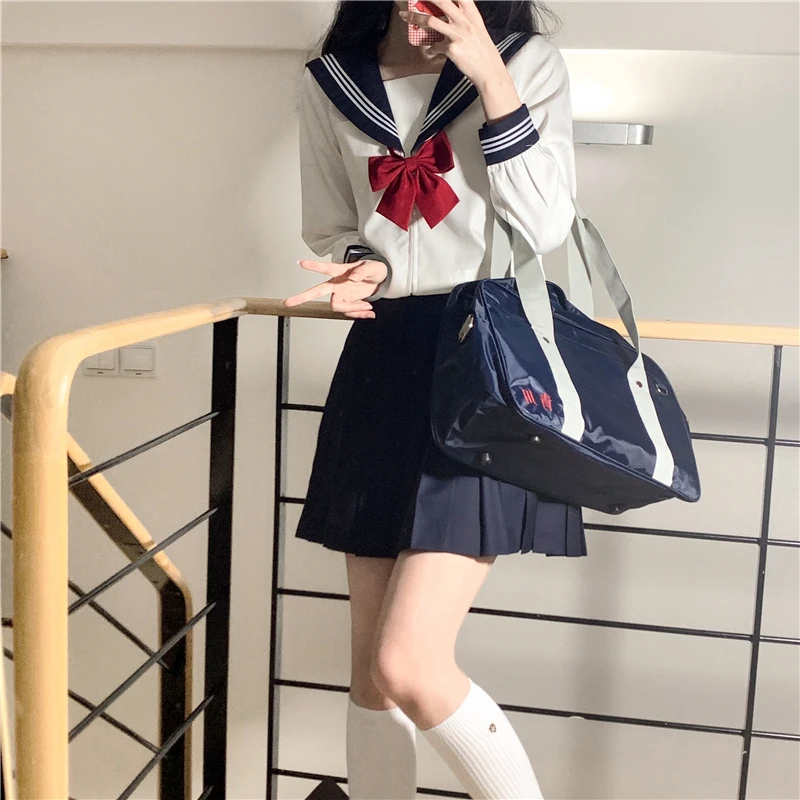Japanese School Uniform Sailor Suit for Girls - Plus Size S - XXXL High School Student Outfit with Pleated Skirt And White Tops