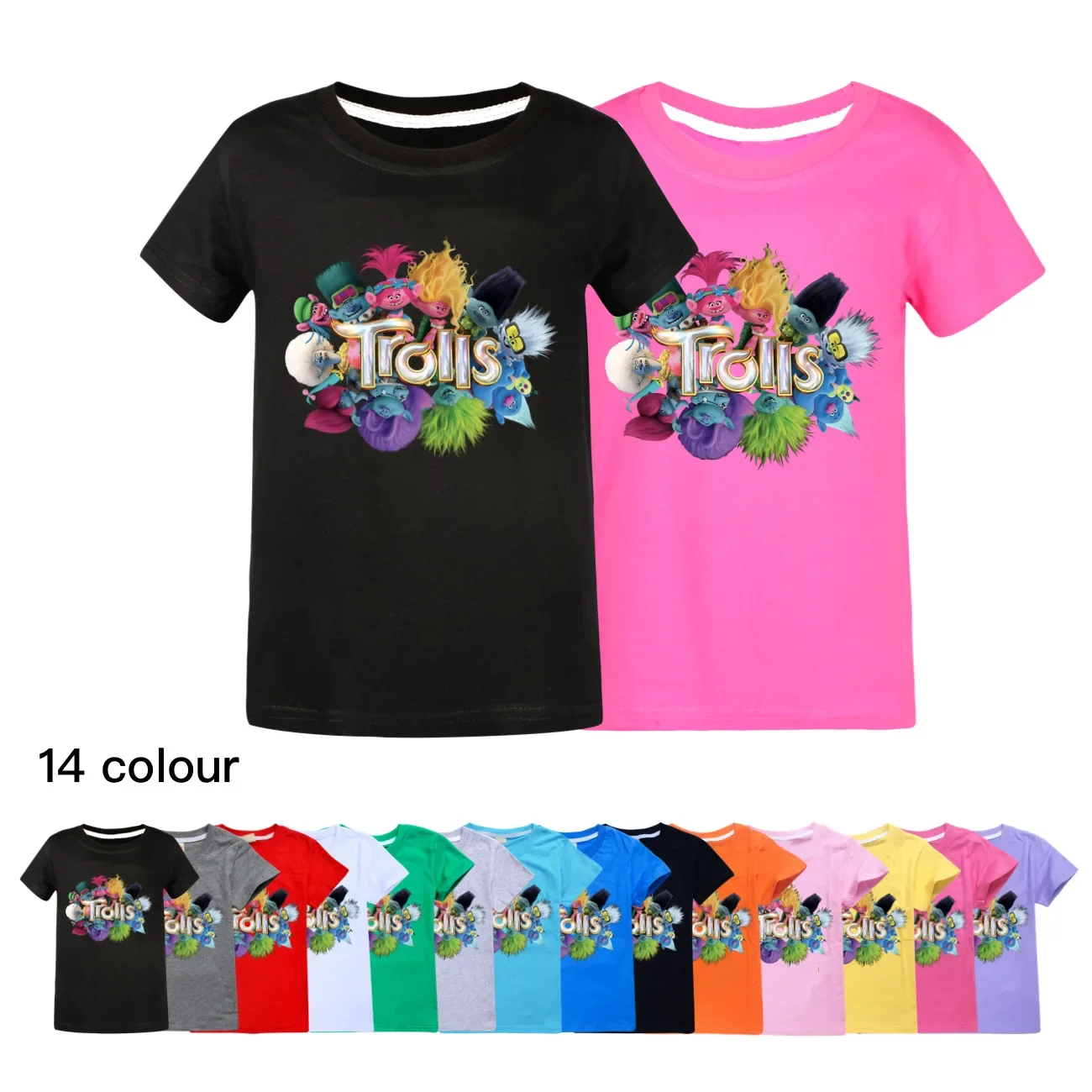 Kids Pure Cotton T-Shirts Baby Girls Summer T-shirt TROLLS' WORLD TOURT Shirt  Boys Short Sleeve T Shirt Children Tops  3315