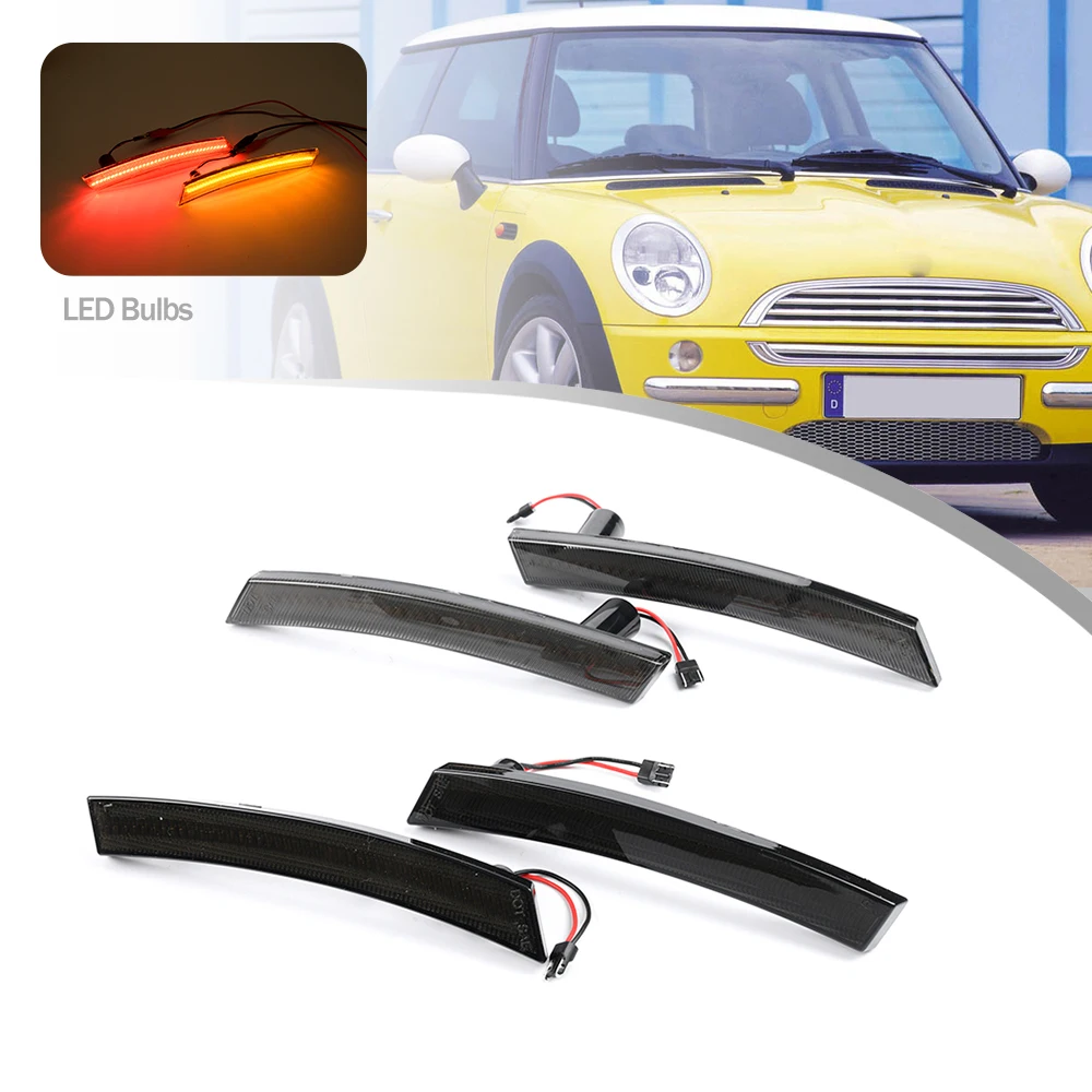 

4Pcs Smoke Lens Led Red Rear Turn Signal Indicators Lamp Bumper Front Side Marker Lights Amber For R50 2002-2006 R52 2004-2008