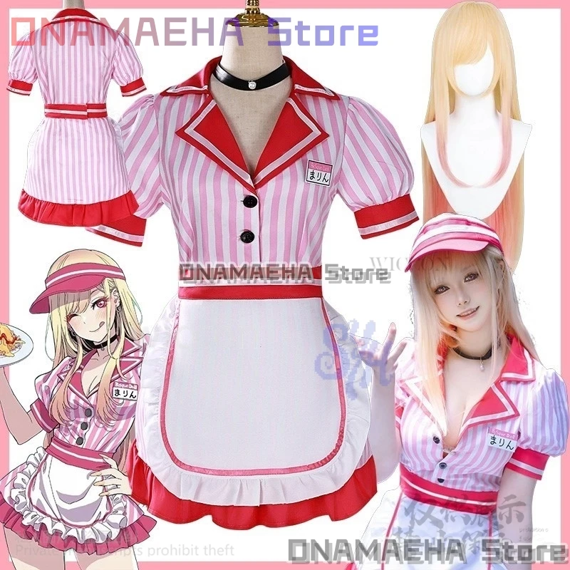 

Anime My Dress Up Cosplay Marin Kitagawa Costume Kawaii Hot Pink Maid Dress Jirai Kei Girls Lovely Lolita Halloween Party Cos