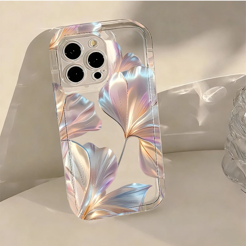 Colorful Metallic Ginkgo Print Phone Case For Xiaomi Redmi Note 13 12 11 10 Pro Plus Redmi13 13C 4G 5G Transparent Soft Case view 3
