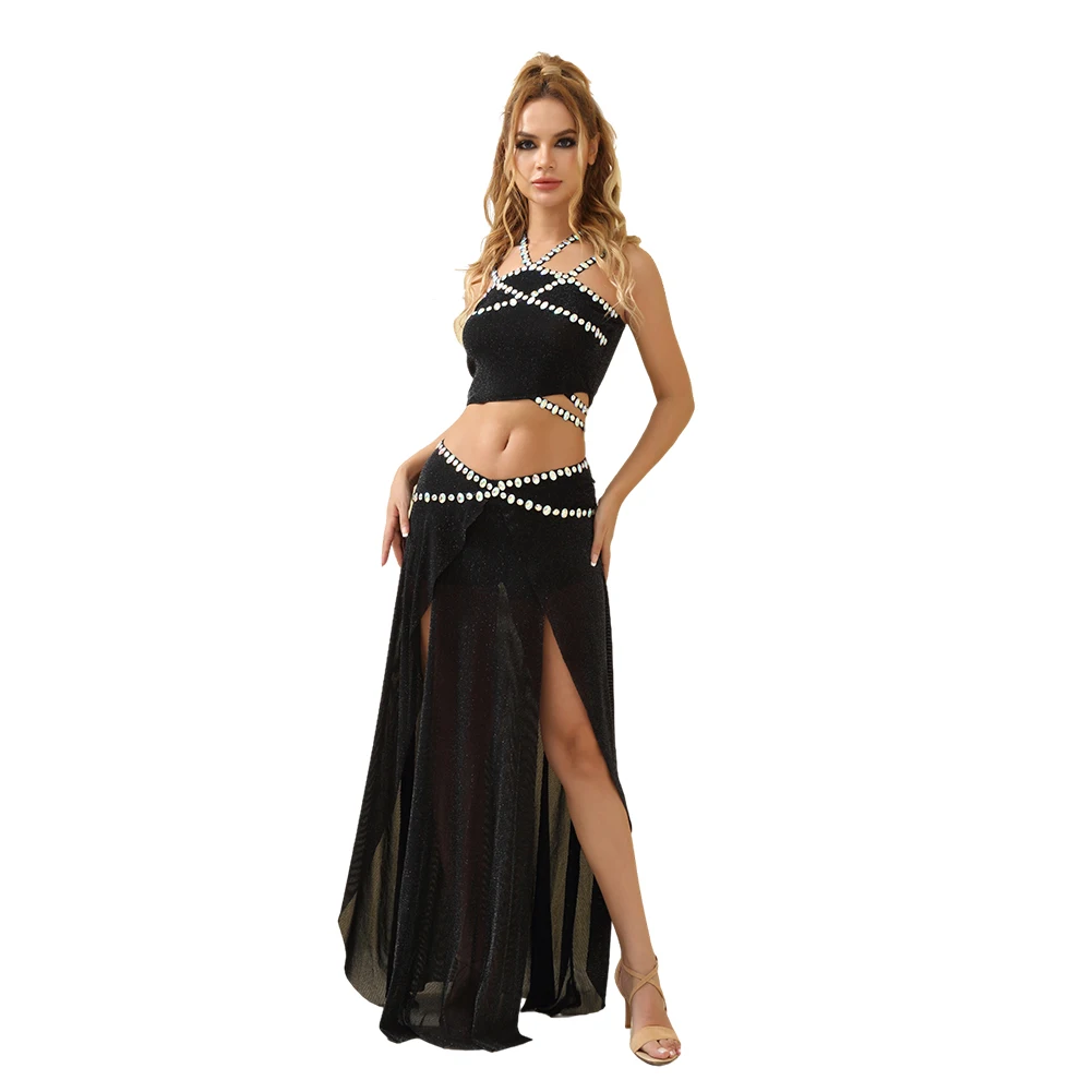 

Women's belly dancer costume sexy belly dance outfit stage belly dancing outfit belly dancing top skirt black belly dance set