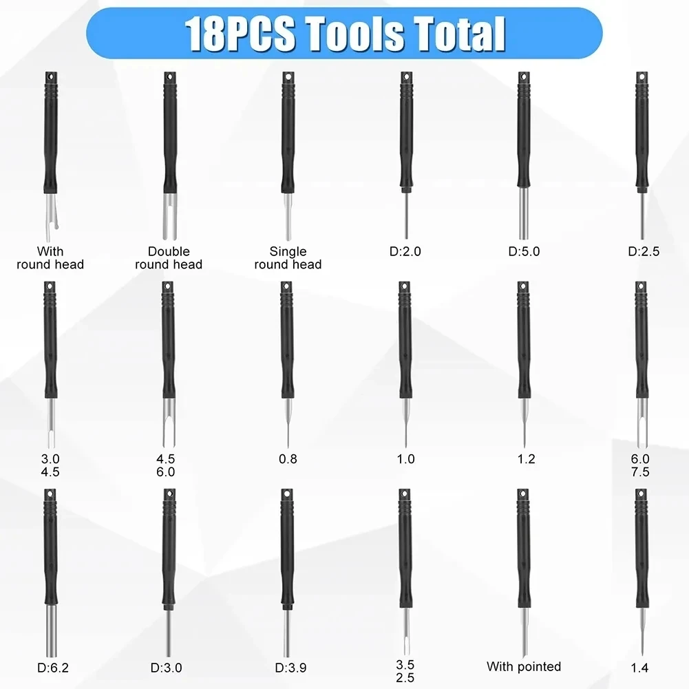 18Pcs Car Terminal Removal Kit Repair Inspection Tools Auto Cable Plug Remove Pin Puller Electrical Wire Crimp Disassembly Tools