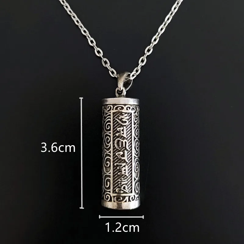 Openable Cylinder-shaped Pendant，Bottle Locket Necklace With Carved Sanskrit，Vintage style Memorial Jewelry Accessories