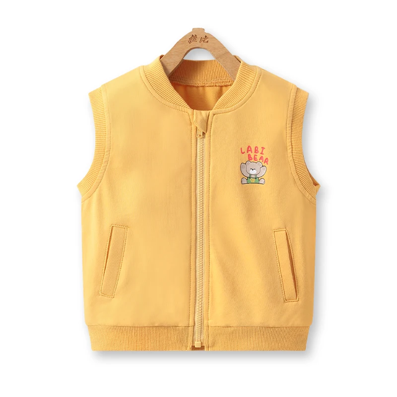 LABI BABY Yellow Blue Kids Waistcoat Girls Boys Vest Coat Sleeveless Jackets with Pockets Spring Autumn Outerwear Children Cloth