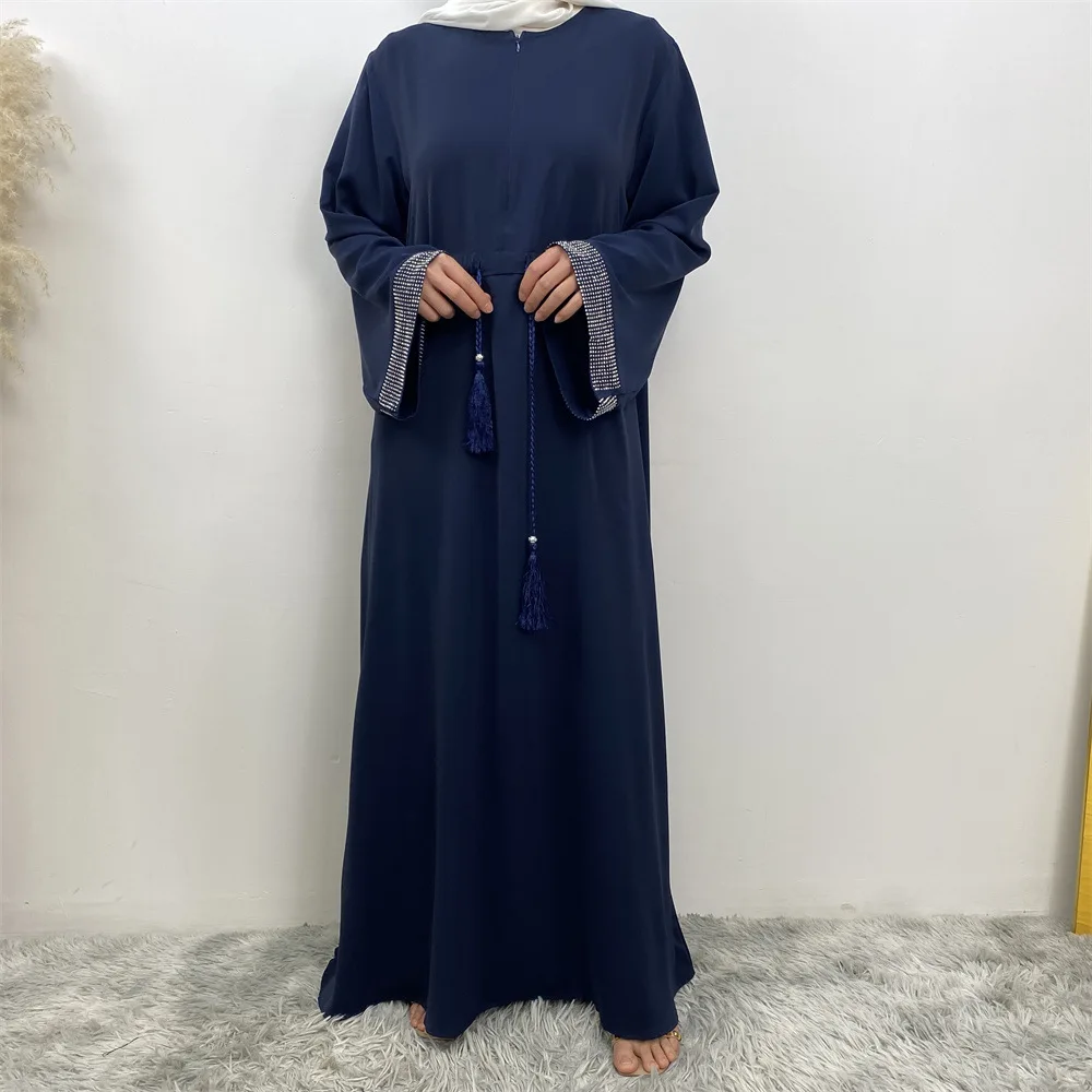 Mujeres musulmanas Abaya diamante abierto frontal cremallera largo Maxi vestido Turquía Kaftan Eid fiesta árabe vestido islámico Dubai mujer Jalabiya bata