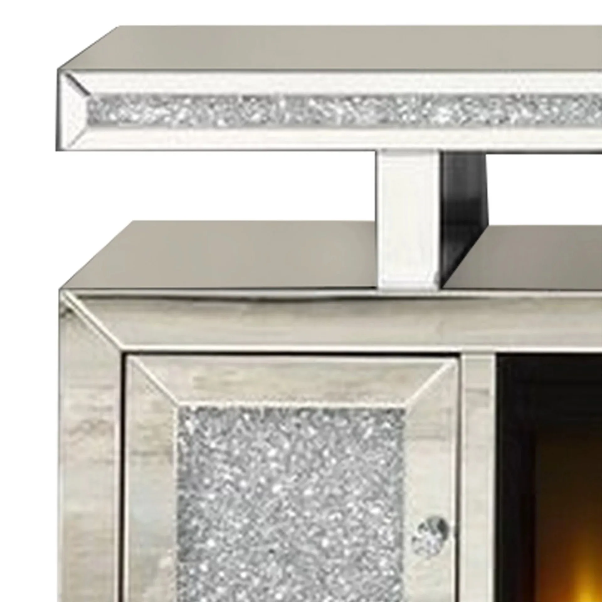 High-end silver mirror TV cabinet LED simulation fireplace design Equipped with remote control 2-door storage function