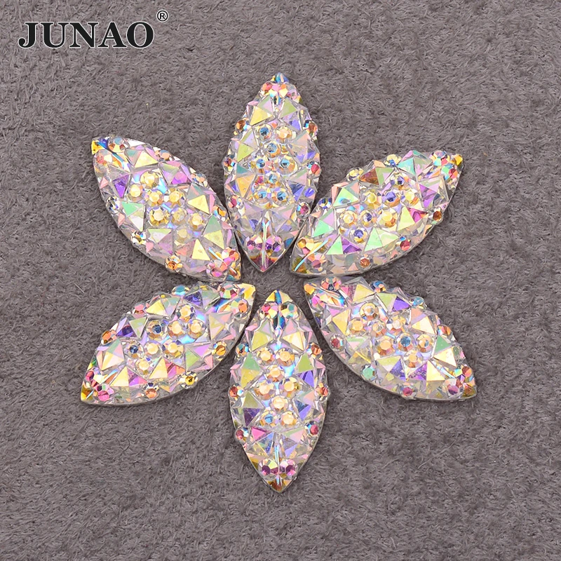 JUNAO 100pcs 7*15mm Crystal AB Flatback Rhinestone Horse Eye Decoration Crystal Stones Non Hotfix Resin Strass for DIY Crafts