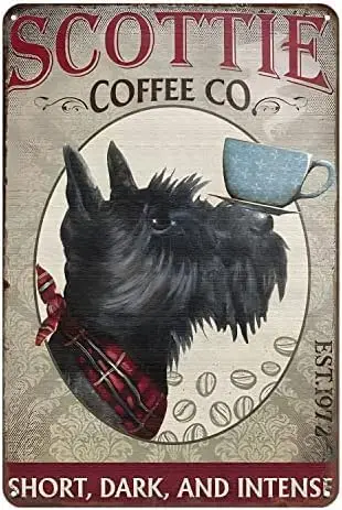 Vintage Metal Tin Sign Scottie Coffee coes Tin Sign Kitchen Wall Poster Cafe Bar Man Cave Art Christmas Decoration 8 x 12 In 1pc