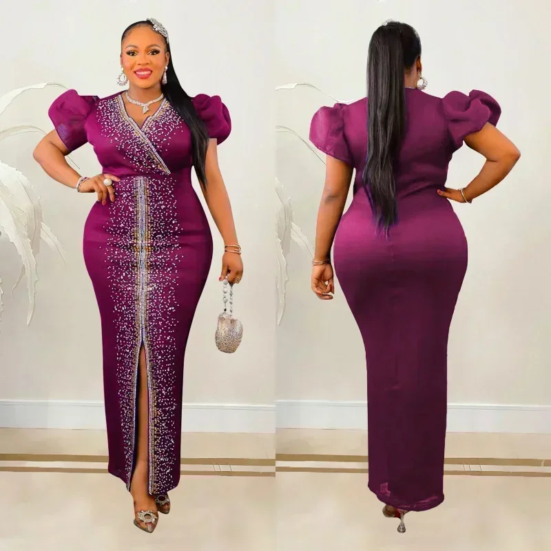 Womans African Dresses Summer Autumn African V-neck Short Sleeve Polyester Black Blue Red Yellow Long Dress Maxi Party Dress