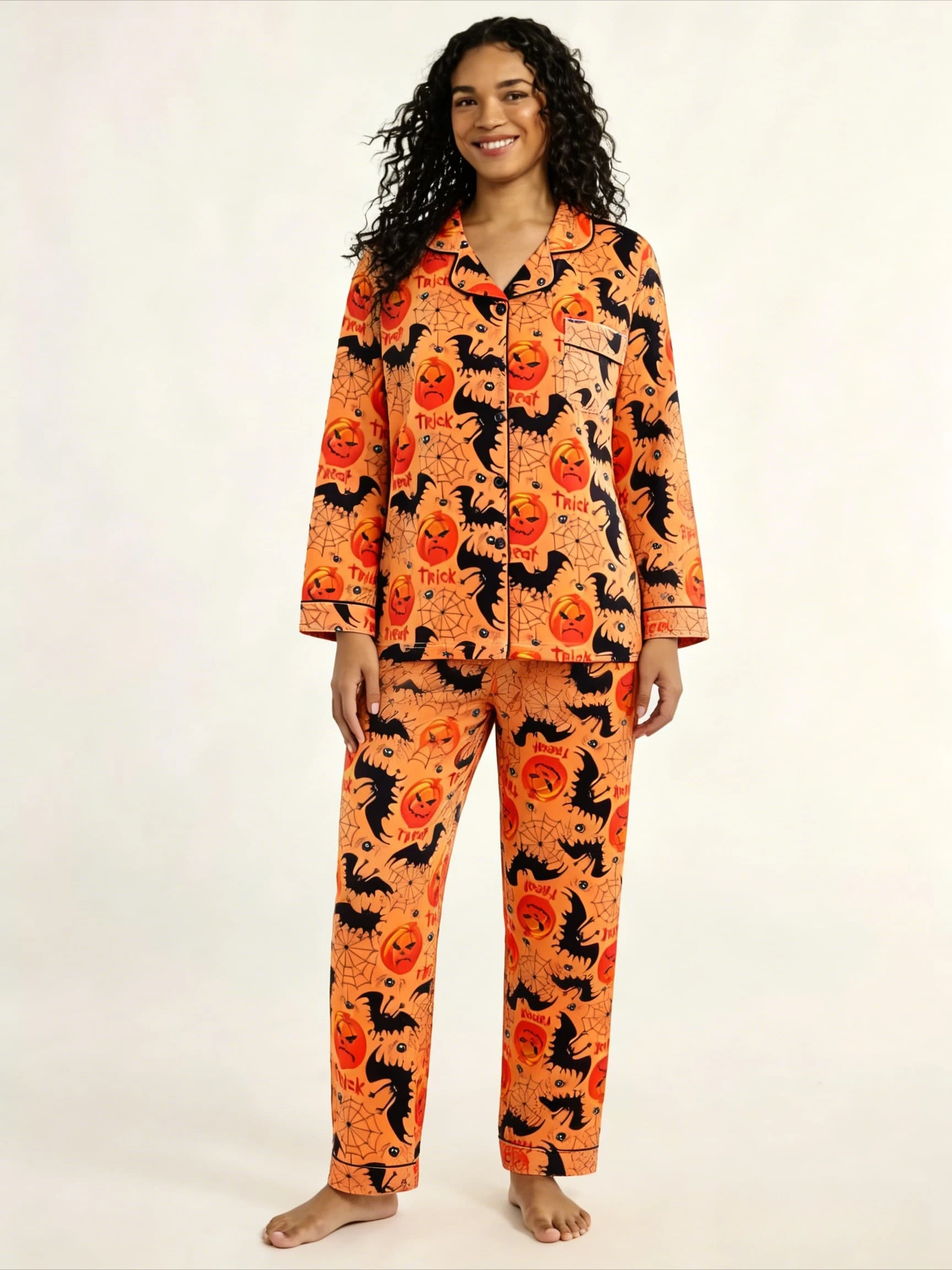 

European Style Women Long Sleeve Autumn Pajama Set Halloween Comfortable Lapel Homewear Custom