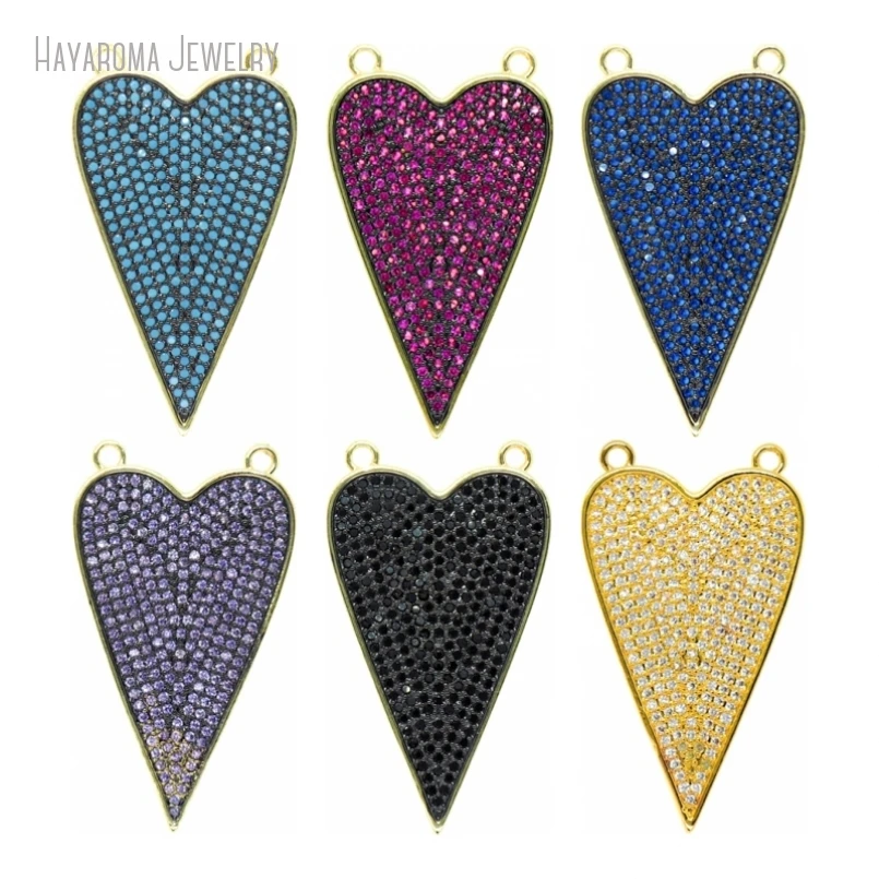 10Pcs Copper Gold Color Wholesale Gift For Her Jewelry Hearts Heart Shape Point Metal Cubic Zirconia Pendant PM52574