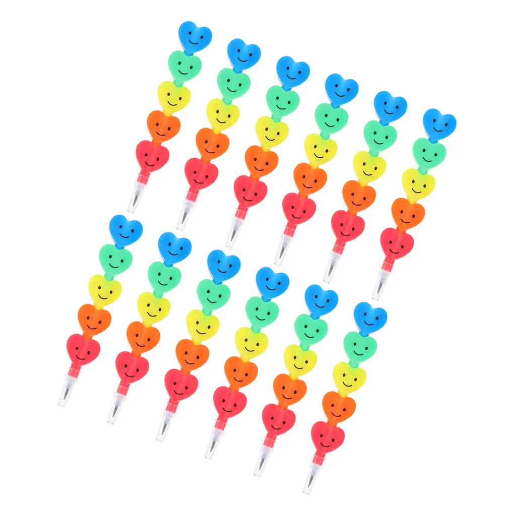 12Pcs Heart Shape Pencil For School Supplies Set Art Student Stacking Pencils Colorful Non-sharpening Classroom