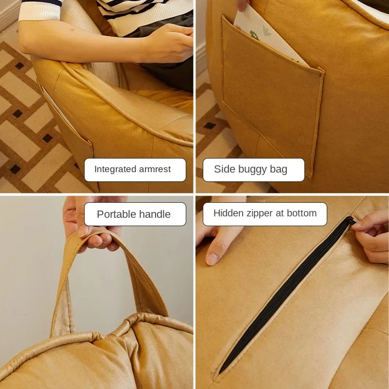 Bedroom Lazy Sofa with Pedals Floor Seat Couch Faux Leather Bean Bag Single Sofa Armchair Pouf Sofas for Living Room Furniture
